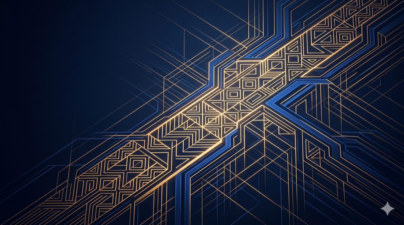 Motif géométrique africain interprété en circuit numérique